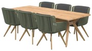 4 Seasons Outdoor Flores eetset groen met Belair teak tafel 240 cm  Tuinset    houtkleur weerbestendig