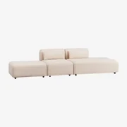 2-delige Modulaire Bank Met Chaise Longue Rechts En Fogler Poef Chenille Crème Beige - Sklum