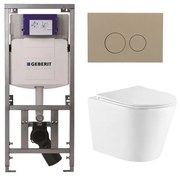 QeramiQ Dely Toiletset - 36.3x51.7cm - diepspoel - rimless - Geberit UP320 inbouwreservoir - softclose toiletzitting - bedieningsplaat taupe - ronde knoppen - wit glans SW543431/0701131/SW1102378