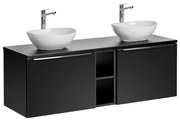 Comad Santa Fe Black badkamermeubel 140cm zwart mat met open kast en 2 glans witte waskommen