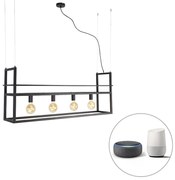 Eettafel / Eetkamer Smart hanglamp zwart met rek large 4-lichts incl. Wifi G95 - Cage Rack Industriele / Industrie / Industrial E27 Binnenverlichting Lamp