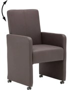 Goossens Eetkamerstoel Rivas bruin kunstleer verstelbaar met armleuning en met wielen, modern design