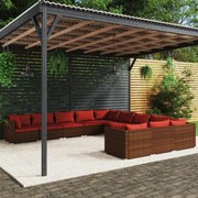 vidaXL 11-delige Loungeset met kussens poly rattan bruin