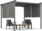 Antraciet Sevilla 3x3m terraspergola met muggennet en gordijnen Tuinpunt