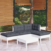 vidaXL 5-delige Loungeset met kussens grenenhout wit