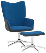 vidaXL Relaxstoel met voetenbank fluweel en PVC blauw