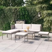 vidaXL 6-delige Loungeset met kussens poly rattan grijs