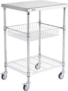 VEVOR RVS keukenwagen, 3-laags serveerwagen met een capaciteit van 213,2 kg, laboratoriumwagen, opbergwagen met verdiepte mand en 6 haken, voor binnen- en buitengebruik