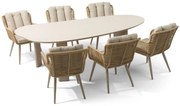 Tuinset 6 personen 240 cm Aluminium/wicker Taupe Coco Custa/Weave