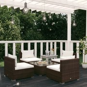 vidaXL 5-delige Loungeset met kussens poly rattan bruin