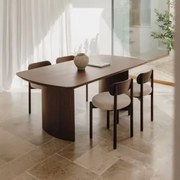 Rechthoekige Tafelset 200x100 Cm In Mdf Tuareg En 4 Eetkamerstoelen In Eikenhout En Bianca Bouclé Stof Donker Hout - Sklum