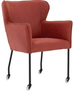 Goossens Excellent Eetkamerstoel Leogang rood leer met armleuning en met wielen, elegant chic