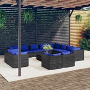 vidaXL 13-delige Loungeset met kussens poly rattan grijs