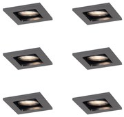Set van 6 Moderne inbouwspot gunmetal GU10 50mm rond kantelbaar - Qure