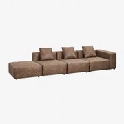 3-delige Modulaire Hoekbank Met Hoge Armleuning En Poef (↔︎370 Cm) Bruna Bruin Koffie Suède - Sklum