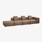 3-delige Modulaire Hoekbank Met Hoge Armleuning En Poef (↔︎370 Cm) Bruna Bruin Koffie Suède - Sklum