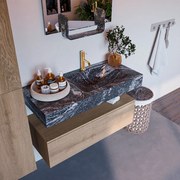 Mondiaz Alan DLux badmeubel 100cm washed oak 1 lade met wastafel lava rechts 1 kraangat