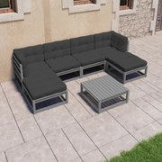 vidaXL 7-delige Loungeset met kussens massief grenenhout grijs