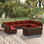 vidaXL 11-delige Loungeset met kussens poly rattan bruin