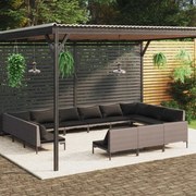 vidaXL 13-delige Loungeset met kussens poly rattan donkergrijs