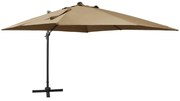 vidaXL Zweefparasol met paal en LED-verlichting 300 cm taupe