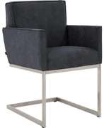 Goossens Excellent Eetkamerstoel Tom blauw micro leer met armleuning, urban industrieel