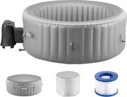 VEVOR Opblaasbaar bad voor 4 tot 6 personen (208 x 66 cm), rond en draagbaar, met 130 rustgevende jets, filter, afdekking, mat en multifunctioneel bedieningspaneel, PVC spabad voor buiten, grijs