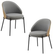 Pack 2 Mos Stoelen Grijze Stof met Houten Beklede Rugleuning