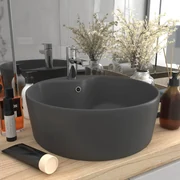 vidaXL Wastafel met overloop 36x13 cm keramiek mat donkergrijs