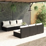 vidaXL 7-delige Loungeset met kussens poly rattan zwart