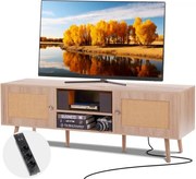 VEVOR Rotan TV-meubel, Retro TV-meubel voor 165 cm TV, Boho Rotan TV-meubel met ingebouwde stopcontact &amp; USB-poorten, Verstelbare planken voor Woonkamer, Mediaruimte, Eiken