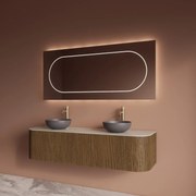 Gliss Design Alluro badmeubel ribbelfront met ronding links/rechts 160cm castle brown en wit marmer toppaneel