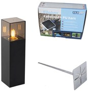 Buitenlamp zwart met smoke glas met grondpin en kabelmof 30cm IP44 - Denmark