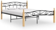 vidaXL Bedframe metaal en massief eikenhout zwart 140x200 cm