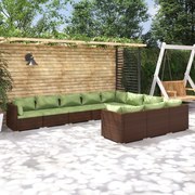 vidaXL 10-delige Loungeset met kussens poly rattan bruin