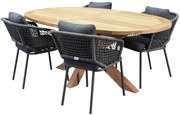 Ellips Eagle dining tuinset 200x110xH76 cm 5 delig teak