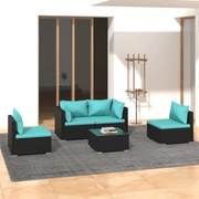 vidaXL 5-delige Loungeset met kussens poly rattan zwart