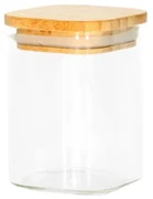 Potje vierkant, hittebestendig glas, bamboe deksel 200 ml