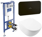 Villeroy & Boch Subway 3.0 Toiletset - zonder spoelrand - diepspoel - inbouwreservoir - twistflush - bedieningsplaat zwart mat - zitting softclose & quickrelease - ceramic+ stone white 92242700 / 922490AN / 4670T0RW