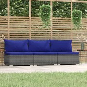 vidaXL Bank 3-zits met kussens poly rattan grijs