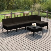 vidaXL 6-delige Loungeset met kussens poly rattan zwart