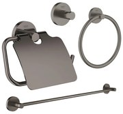 GROHE Essentials accessoireset 4-delig met handdoekring, handdoekhouder, handdoekhaak en toiletrolhouder met klep brushed hard graphite sw98945/sw98977/sw99001/sw99017/