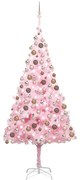 vidaXL Kunstkerstboom met LED's en kerstballen 240 cm PVC roze