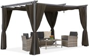 Bruine La Palma terraspergola 3x4m met Garden Point gordijnen