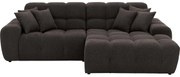 Goossens Excellent Bank Kubus - 30 X 30 Cm Stiksel donkerbruin, stof, 1,5-zits, modern design met chaise longue rechts