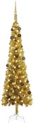 vidaXL Kerstboom met LED's en kerstballen smal 240 cm goudkleurig