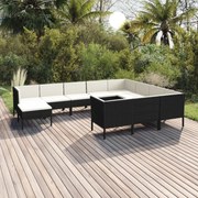 vidaXL 11-delige Loungeset met kussens poly rattan zwart