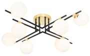 Plafondlamp zwart met goud en opaal glas 8-lichts - Lynn