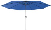 vidaXL Parasol met LED-verlichting en metalen paal 400 cm azuurblauw