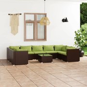 vidaXL 10-delige Loungeset met kussens poly rattan bruin